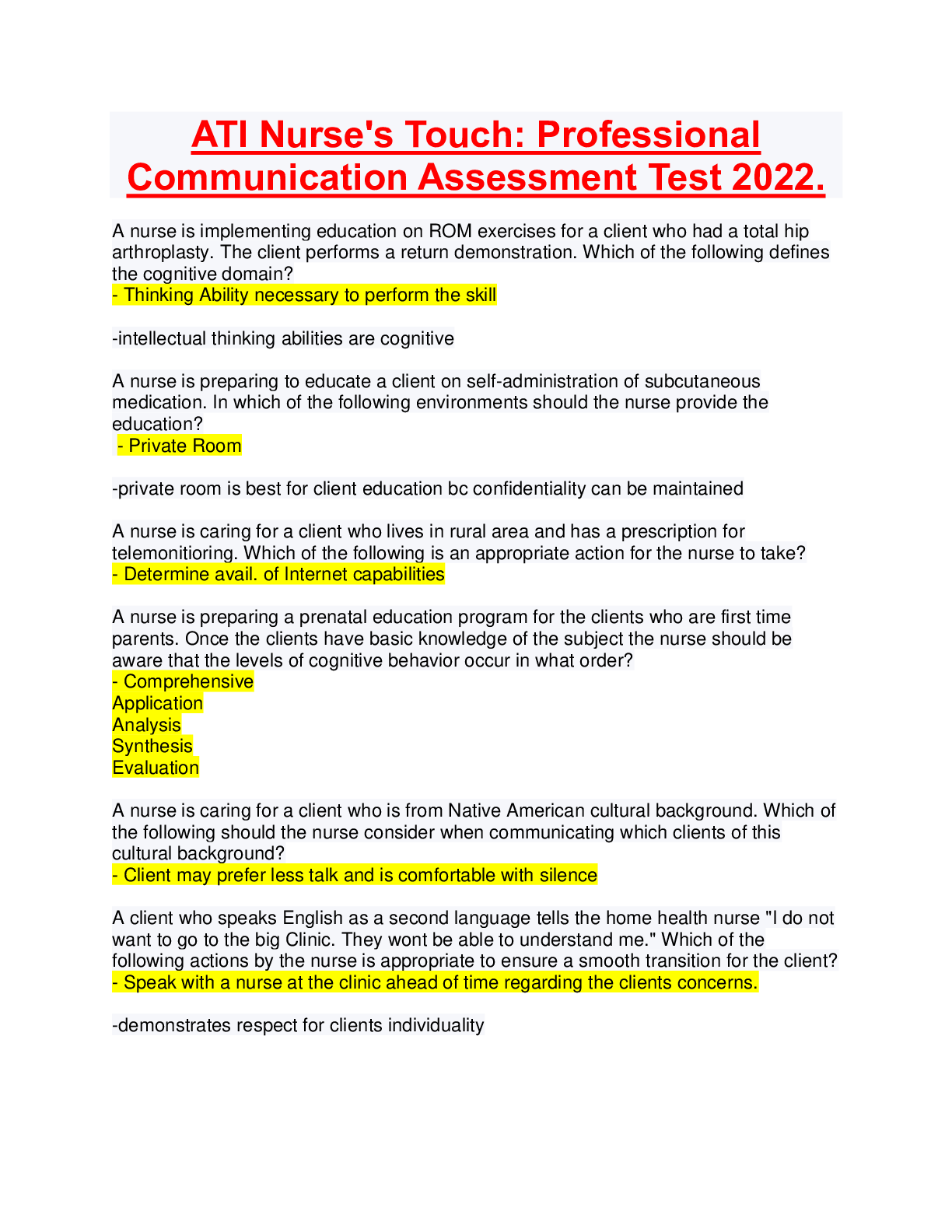 Preview image for ATI Nurse's Touch: Professional Communication Practice Assessment Test_ March 2022.